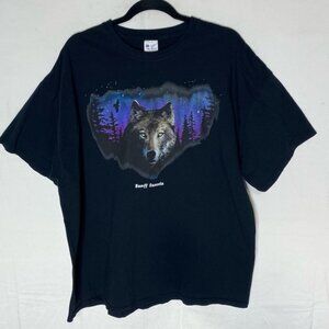 Gildan Heavy Cotton Black Banff T Shirt W Wolf & Aurora Graphic 2XL